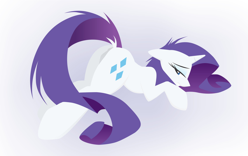 2013 ass_up blue_eyes cutie_mark equine female feral friendship_is_magic fur hair half-closed_eyes horn kejzfox looking_at_viewer lying mammal my_little_pony on_front purple_hair rarity_(mlp) simple_background solo unicorn white_background white_fur