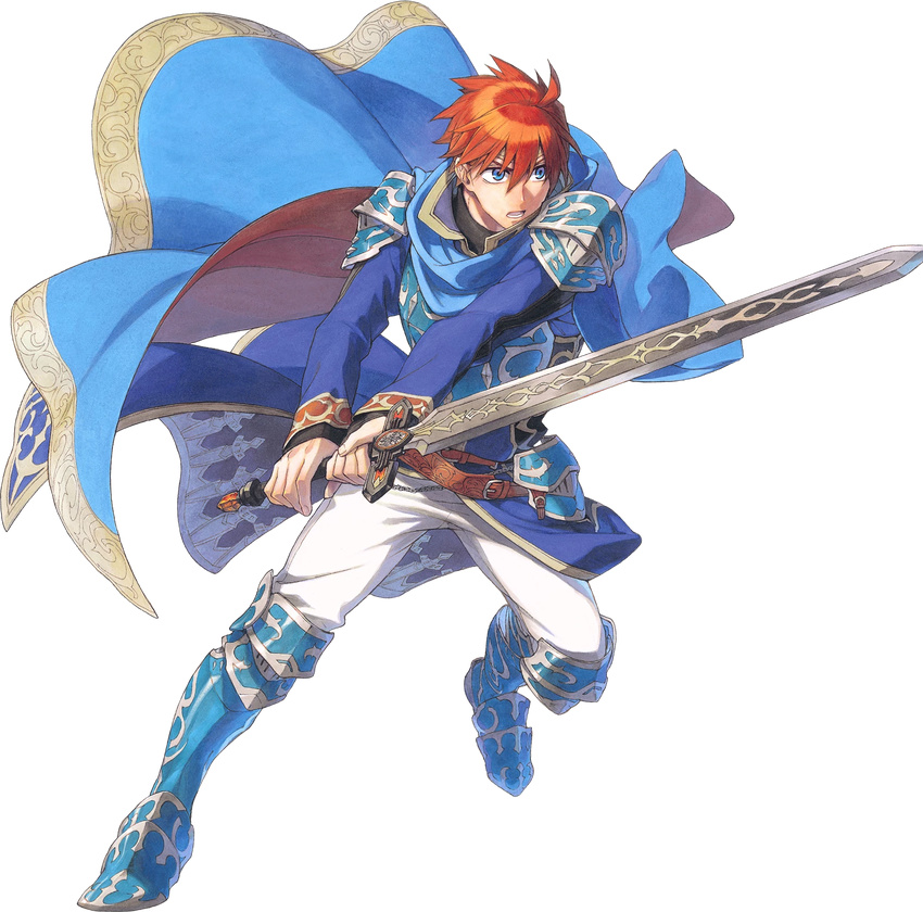 armor blue_eyes durandal_(fire_emblem) eliwood_(fire_emblem) fire_emblem fire_emblem:_rekka_no_ken fire_emblem_heroes full_body highres male_focus miyuu official_art red_hair solo sword transparent_background weapon