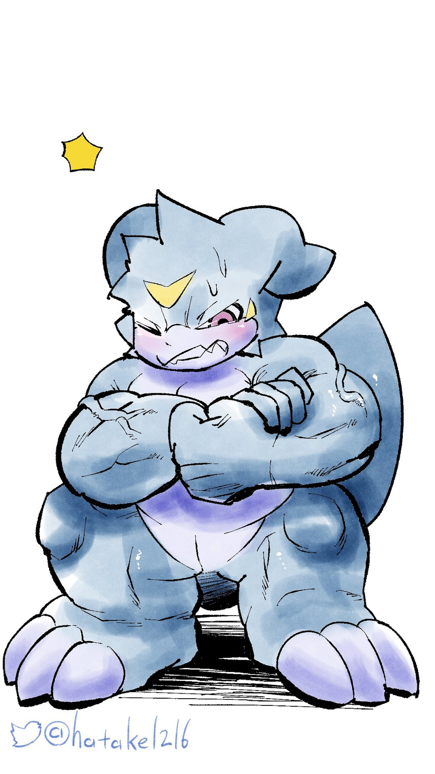 animal_genitalia biceps big_muscles blue_skin blush claws cloaca digimon growth hatake male muscle_growth muscular nude quads solo sweat transformation triceps veemon vein veiny_muscles white_skin