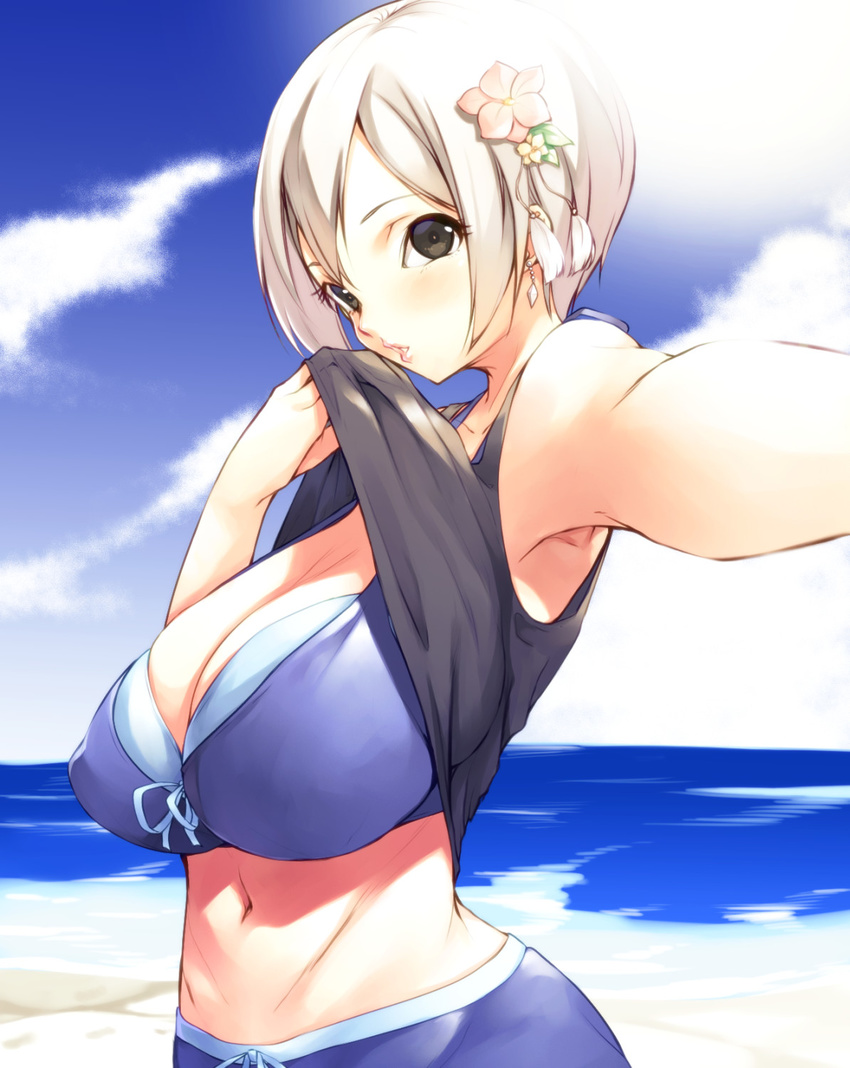 cleavage mikage_sekizai shirt_lift tagme