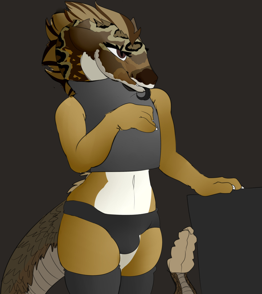 adanyi anthro brown_fur brown_scales canine claws clothed clothing digital_media_(artwork) fallout fangs fish-ears fur girly hair hybrid male mammal rattlesnake reptile scales scalie simple_background smile snake solo teeth tongue tongue_out video_games