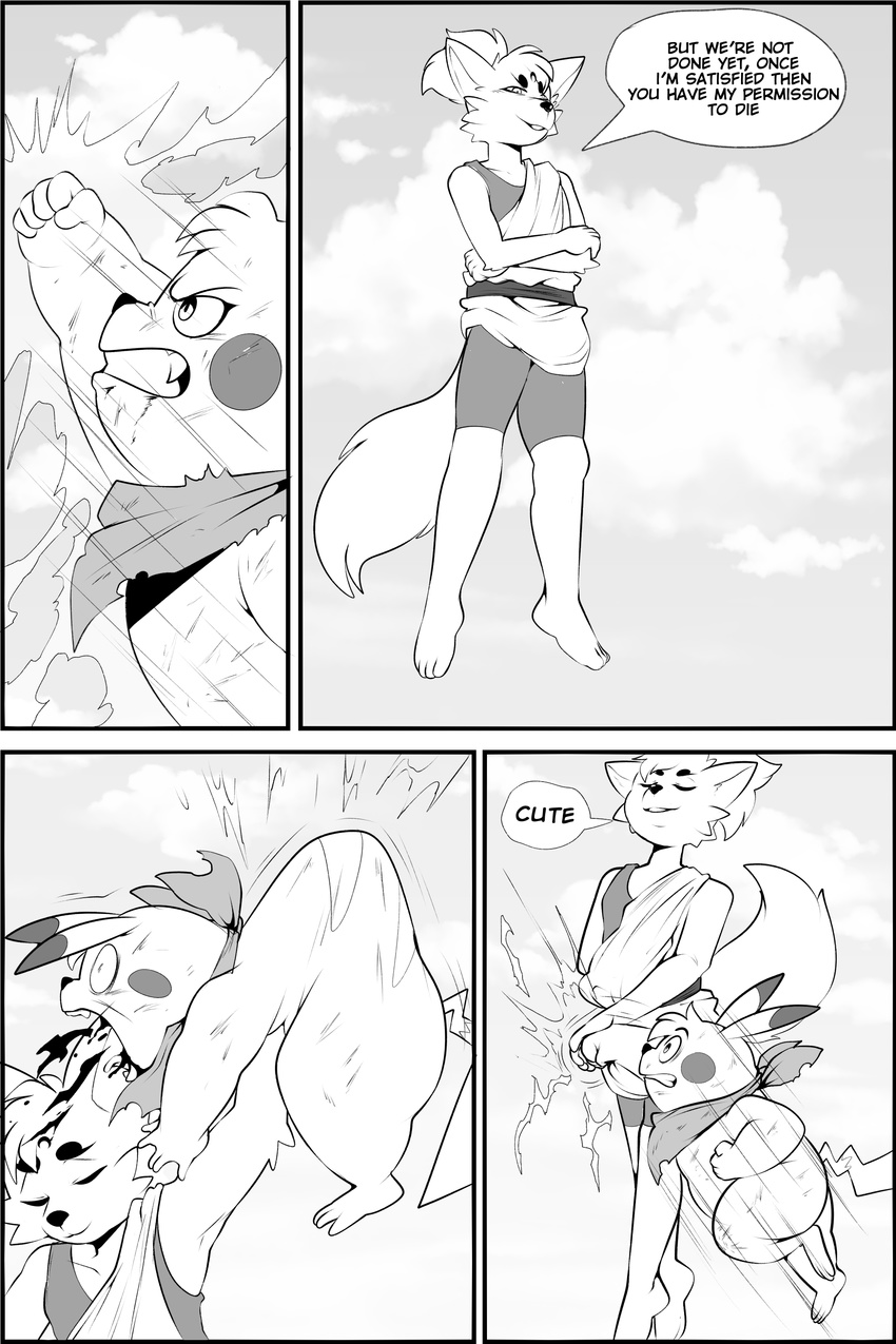 anthro blood canine comic dragon_ball duo ero_(character) eroborus fight fox kitsune_(ero) male mammal nintendo pikachu pok&eacute;mon punch video_games