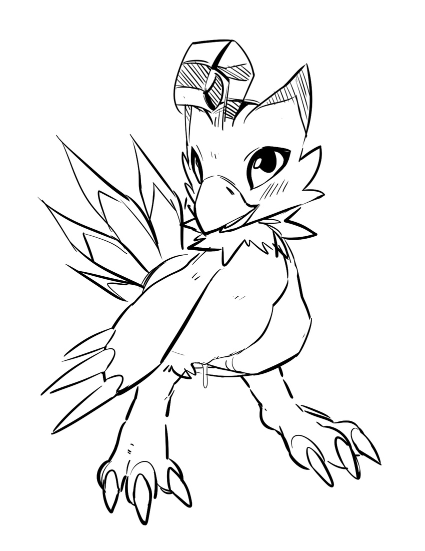2017 3_fingers 3_toes ahoge avian beak belly biped biyomon black_and_white blush claws digimon digital_drawing_(artwork) digital_media_(artwork) digitigrade dipstick_tail eyelashes feathered_wings feathers female feral fingering fingering_self flat_chested front_view full-length_portrait glacierclear hi_res line_art looking_up masturbation monochrome multicolored_tail nude open_mouth open_smile portrait pussy_juice pussy_juice_drip simple_background slightly_chubby smile solo standing stripes tail_feathers talons toes vaginal vaginal_fingering vaginal_masturbation white_background winged_arms wings