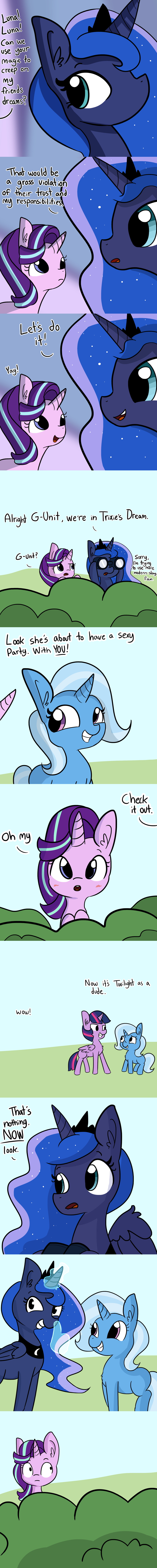 2017 absurd_res ambiguous_gender better_version_at_source blush comic crown dialogue english_text equine female feral friendship_is_magic group hi_res horn magic mammal my_little_pony princess_luna_(mlp) purple_eyes starlight_glimmer_(mlp) superabsurd_res text tjpones trixie_(mlp) twilight_sparkle_(mlp) unicorn winged_unicorn wings