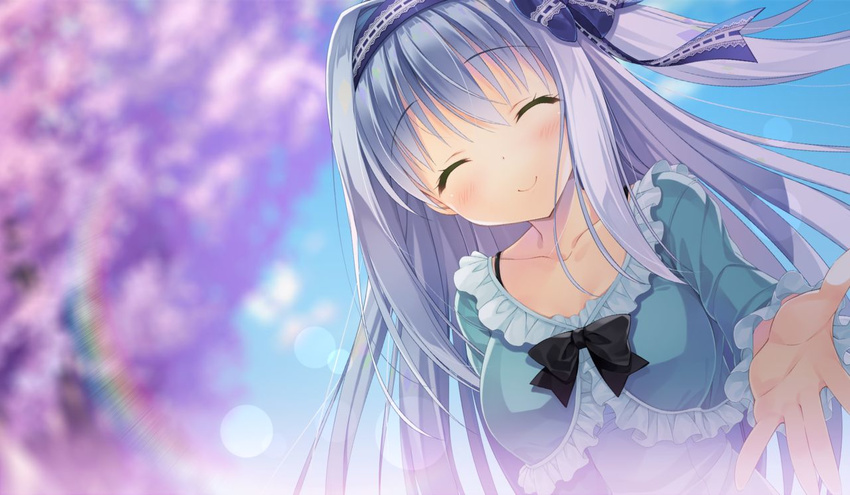 1girl blue_hair blush game_cg kasukabe_kanon ouchi_ni_kaeru_made_ga_mashimaro_desu ribbon