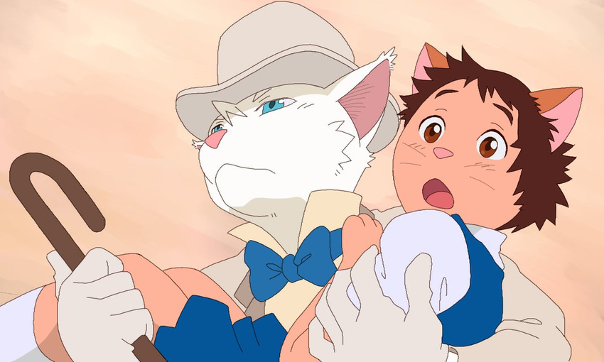 amaki_tsukishiro baron_humbert_von_gikkingen bow_tie cane clothing cute gentleman ghibli hat morenatsu parody school_uniform the_cat_returns top_hat uniform yoshioka_haru