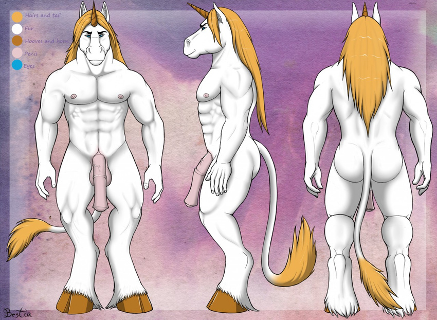 2016 5_fingers abs anatomically_correct anatomically_correct_penis animal_genitalia animal_penis anthro balls biceps biped blue_eyes brown_hooves brown_horn charles_wark cloven_hooves color_swatch digital_media_(artwork) elbestia equine equine_penis eyebrows front_view fur hair hooves horn humanoid_hands inner_ear_fluff long_hair long_penis looking_at_viewer male mammal medial_ring model_sheet multiple_angles muscular muscular_male nipples nude orange_hair pecs penis pepsi_(fa) pink_balls pink_nipples pink_penis purple_background rear_view serratus side_view signature simple_background snout solo standing tail_tuft textured_background tuft unicorn unicorn_horn vein veiny_penis white_fur white_tail