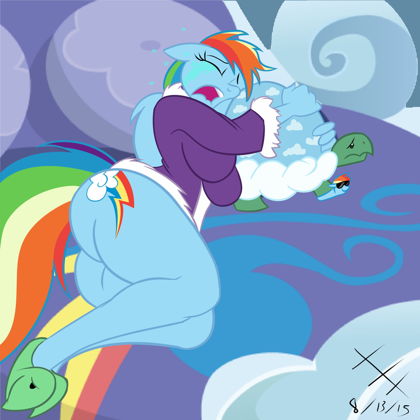 2015 anthro anthrofied black_and_white bottomless butt clothed clothing crying equine female friendship_is_magic hair hi_res jrvanesbroek kaiuchiha15 lying mammal monochrome multicolored_tail my_little_pony pegasus rainbow_dash_(mlp) rainbow_tail reptile robe scalie sketch slippers tank_(mlp) tears tortoise turtle upset wings