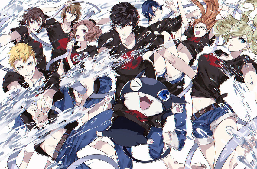 amamiya_ren ayyataka black_hair blonde_hair blue_hair cat fur_trim glasses headphones jacket kitagawa_yuusuke long_hair mask morgana_(persona_5) multiple_boys multiple_girls niijima_makoto okumura_haru orange_hair persona persona_5 sakamoto_ryuuji sakura_futaba short_hair takamaki_anne twintails