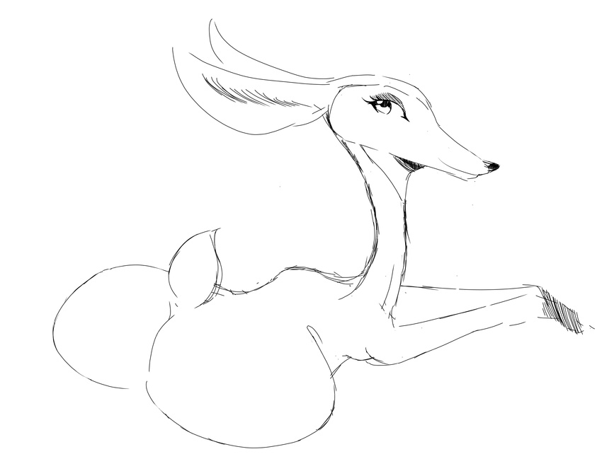 big_butt butt cervine deer female feral giselle half-closed_eyes hi_res looking_at_viewer looking_back mammal open_season pussy raised_tail rear_view seductive simple_background sketch solo