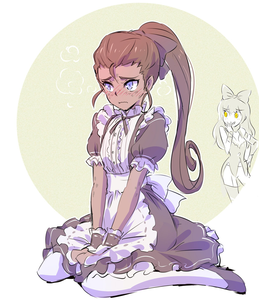 2girls arpon blake_belladonna blush dark_skin high_heels iesupa ilia_amitola maid multiple_girls ponytail rwby thighhighs