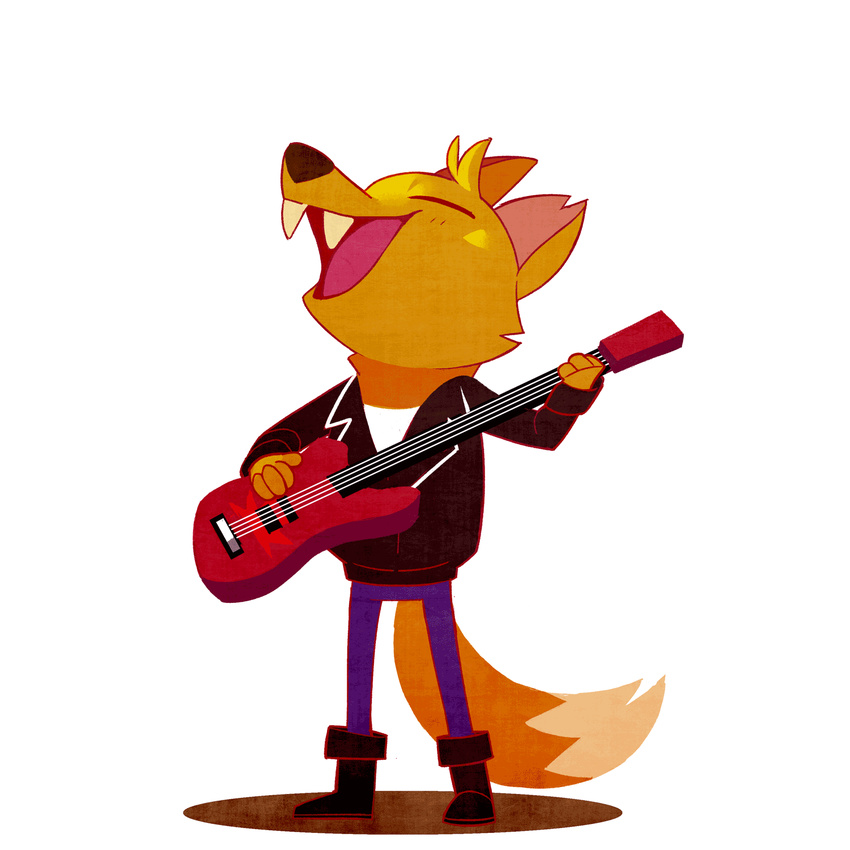 2017 animated anthro artsy biped black_nose boots canine cheek_tuft clothed clothing dipstick_tail eyes_closed fluffy fluffy_tail footwear fox front_view full-length_portrait fur gregg_(nitw) guitar happy head_tuft headbanging hi_res high_framerate holding_musical_instrument humanoid_hands jacket jeans leather leather_jacket long_tail loop male mammal multicolored_fur multicolored_tail musical_instrument night_in_the_woods notched_ear open_mouth open_smile orange_fur orange_tail pants playing_guitar playing_music portrait shadow simple_background smile solo standing toony tuft two_tone_fur undershirt video_games white_background white_fur