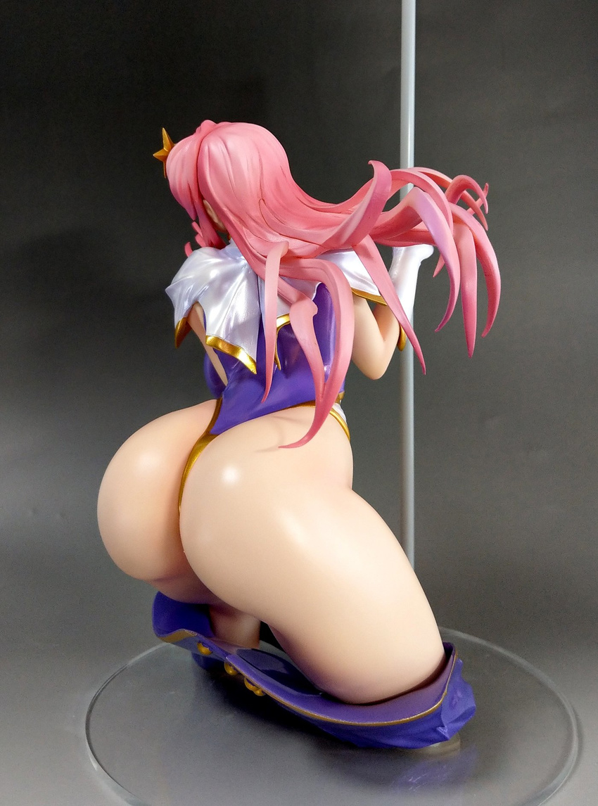 1girl ass back bent_over blue_eyes blush bouncing_breasts breasts curvy erect_nipples female figure gloves gundam gundam_seed gundam_seed_destiny hair_ornament highleg huge_ass huge_breasts large_breasts leotard long_hair looking_at_viewer meer_campbell photo pink_hair pole purple_leotard shiny shiny_clothes shiny_skin skin_tight solo star star_hair_ornament thong_leotard