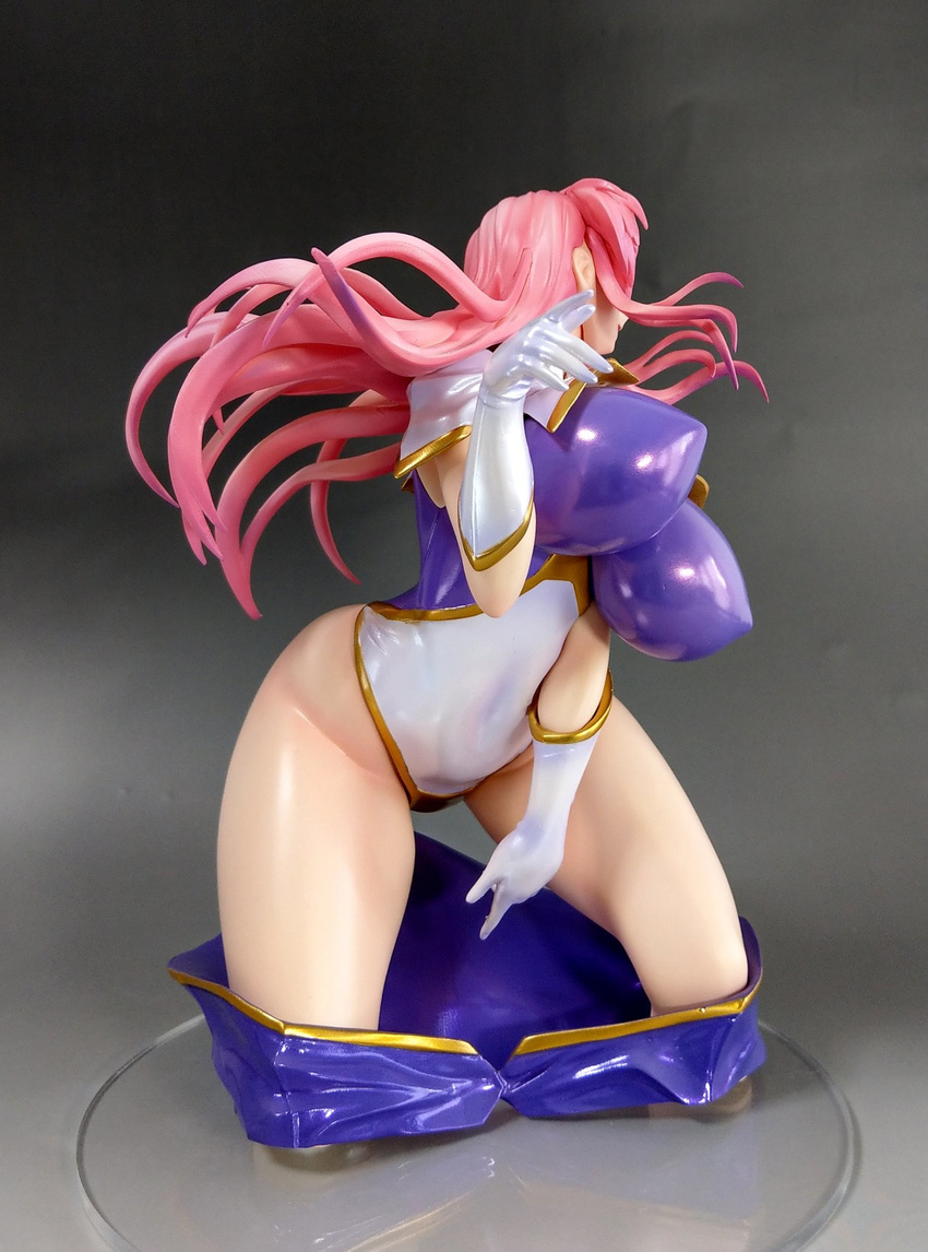 1girl ass back bent_over blue_eyes blush bouncing_breasts breasts curvy erect_nipples female figure gloves gundam gundam_seed gundam_seed_destiny hair_ornament highleg huge_breasts large_breasts leotard long_hair looking_back meer_campbell photo pink_hair pole purple_leotard shiny shiny_clothes shiny_skin skin_tight solo star star_hair_ornament