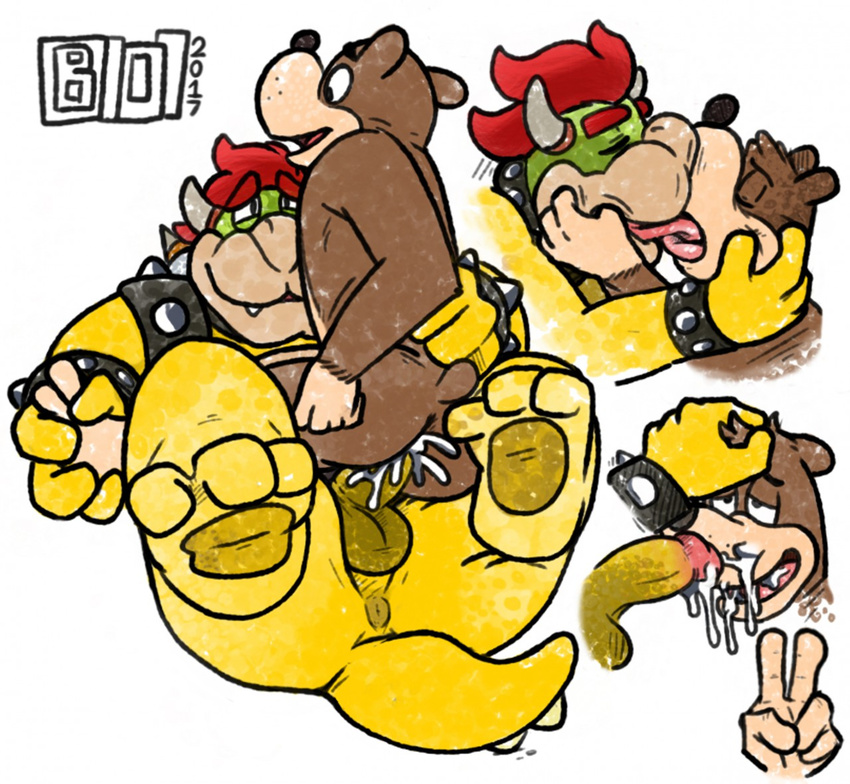 anal anal_penetration anus balls banjo-kazooie banjo_(banjo-kazooie) bear bowser bowserboy101 cum cum_on_face duo french_kissing kissing koopa male male/male mammal mario_bros nintendo penetration penis scalie v_sign video_games