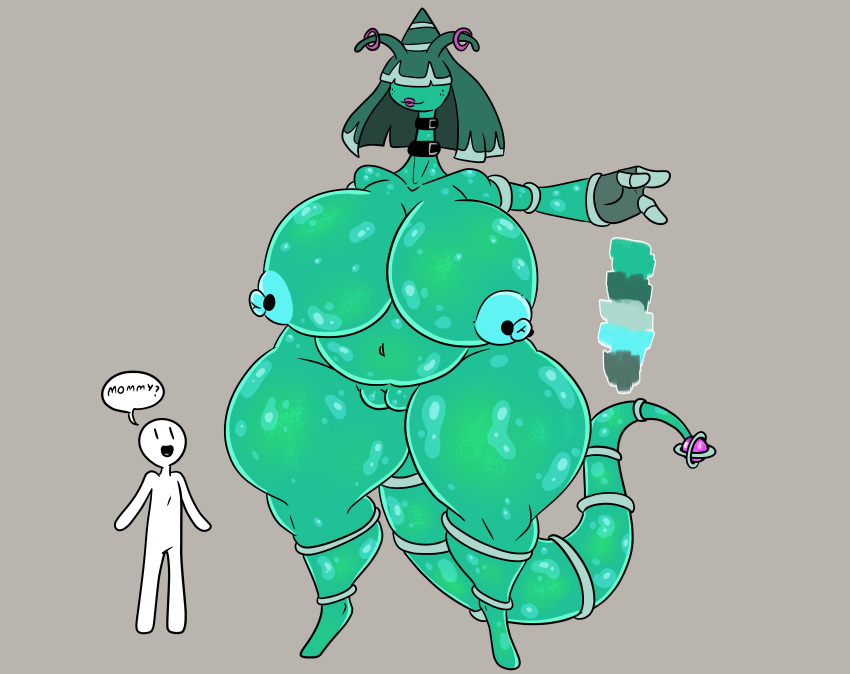 absurd_res alternative_fashion antennae_(anatomy) anthro big_breasts breasts celesteela collar color_swatch female generation_6_pokemon generation_7_pokemon genitals goodra goth green_body hair hair_over_eyes hi_res hybrid large_female lipstick long_tail makeup male male/female nintendo nipple_piercing nipples orbee_(nickzilla) piercing plump_labia pokemon pokemon_(species) spots tail tail_ridge teal_spots thick_thighs tibbs ultra_beast vulva