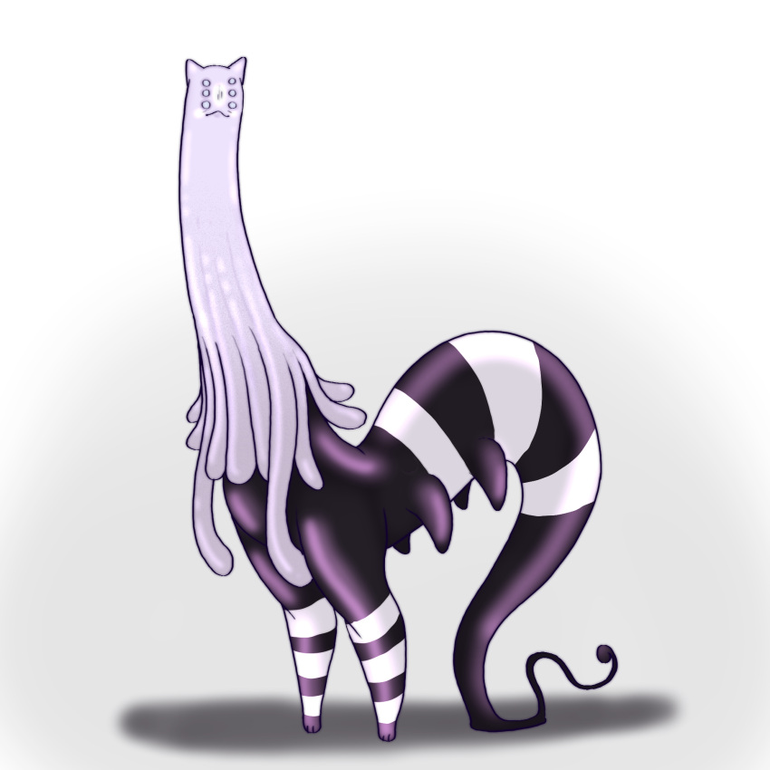 6_eyes 6_legs ambiguous_gender anthro blue_eyes curled_tail domestic_cat feet felid feline felis ghost ghost_(plentyofsoup) glistening glistening_body glistening_ears goo_creature hi_res hindpaw hybrid leg_stripes mammal markings multi_eye paws pink_ears pink_face pink_tentacles plentyofsoup pointy_ears purple_stomach purple_tail solo spirit striped_markings striped_tail stripes tail tail_markings tentacles vestigial_legs white_stripes