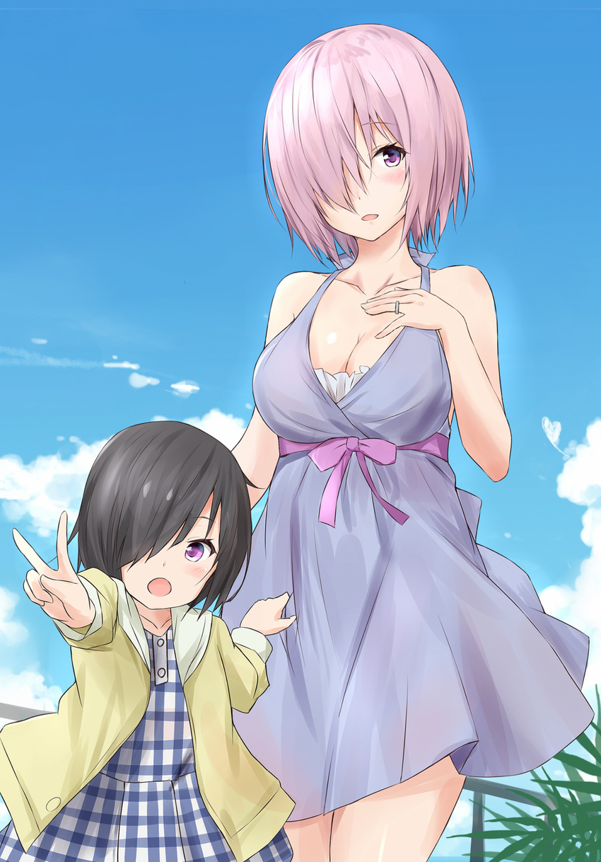 breast_hold cleavage dress fate/grand_order mash_kyrielight saku_(kudrove) summer_dress