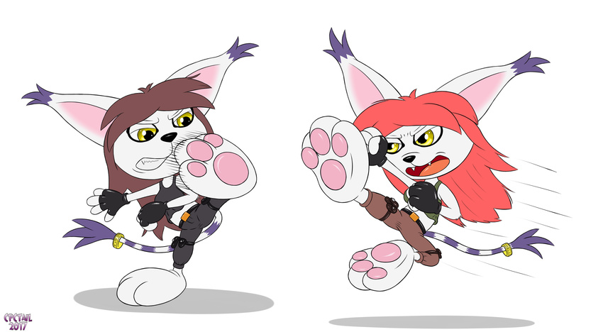 anthro cpctail digimon duo fan_character feline female gatomon invalid_tag kick mammal paws