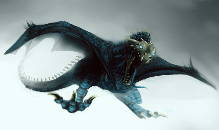 ashesdrawn blue_scales digital_media_(artwork) dragon feral flying scales skull solo teeth wyvern