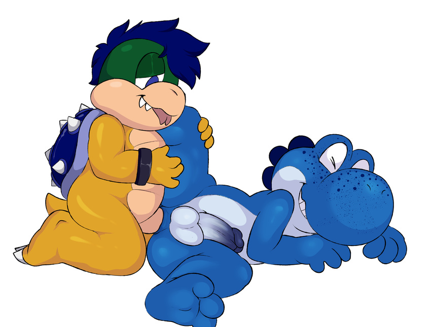 anal anal_penetration anthro anthro_on_anthro balls blue_yoshi circumcised clenched_teeth duo erection eroborus eyes_closed fan_character forked_tongue freckles half-closed_eyes humanoid_penis kneeling koopa koopaling leg_glider_position looking_pleasured lying male male/male male_penetrating mario_bros nintendo nude on_side penetration penis raised_leg scalie sex shell slightly_chubby smile teeth tongue tongue_out video_games yoshi