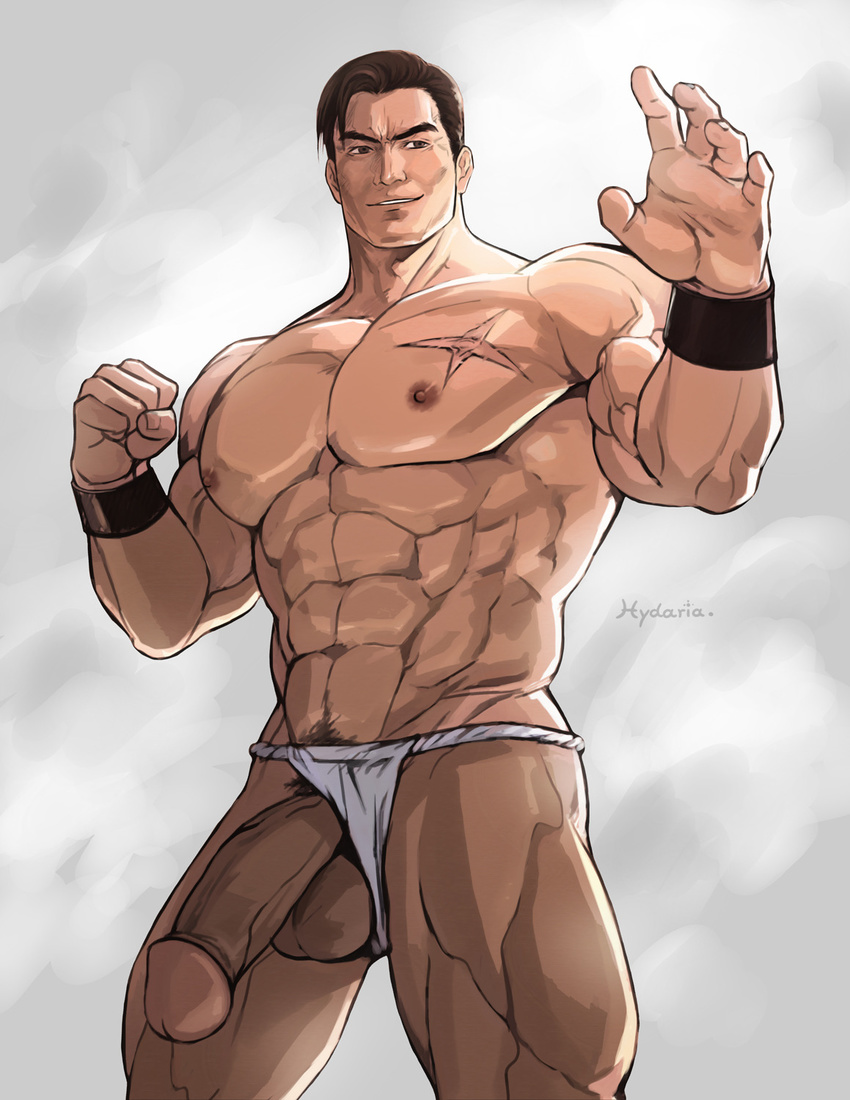 1boy abs bara erection hydaria king_of_fighters male_focus muscle pecs penis presenting scar smile solo tagme testicles uncensored