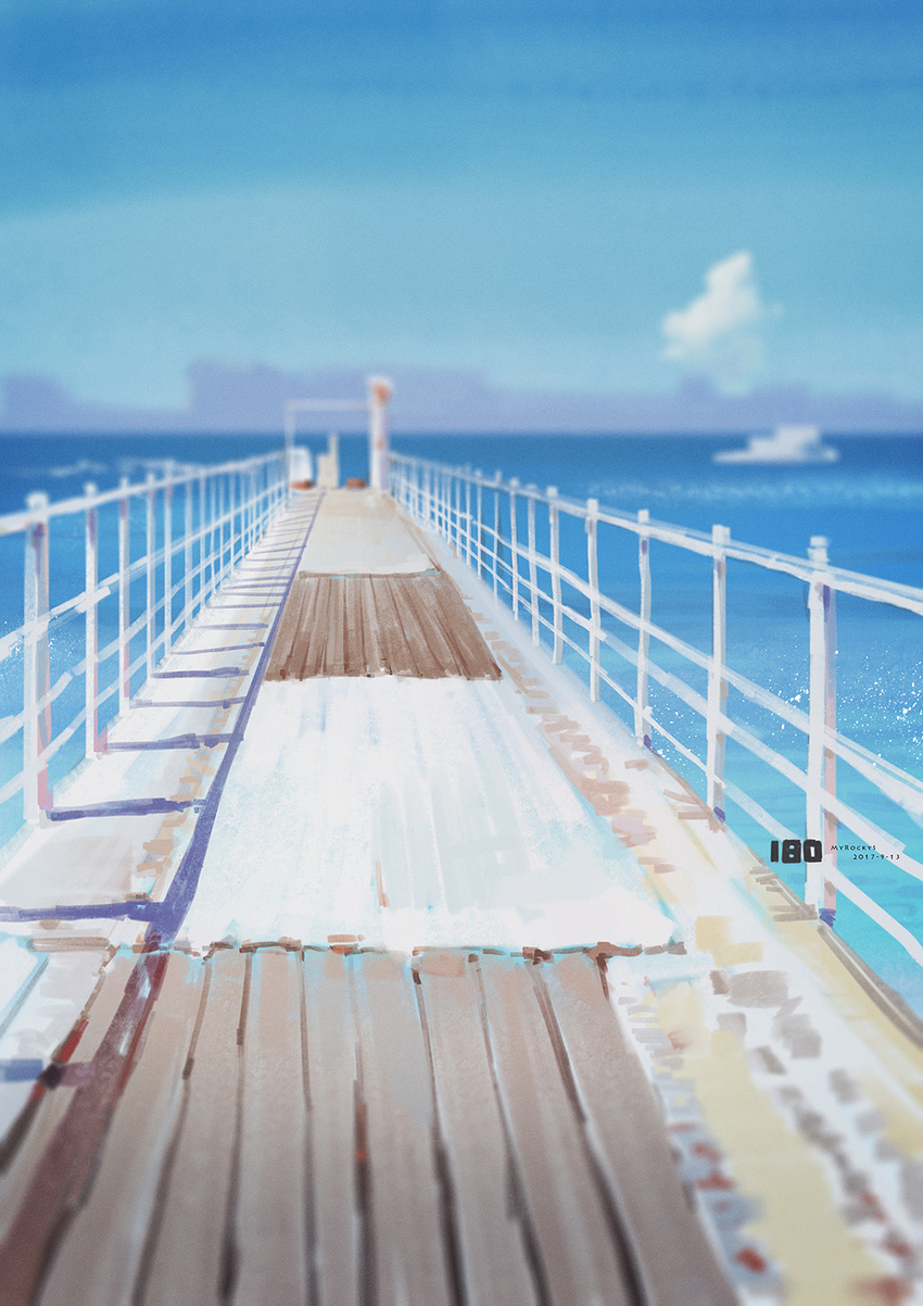 cloud day dock highres horizon no_humans ocean original outdoors pier railing scenery sky wudi_sao_nian