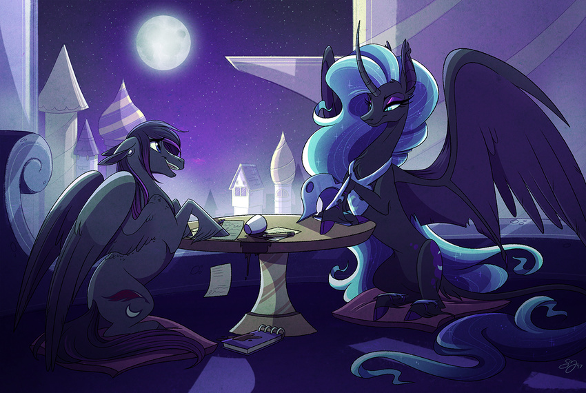 blue_hair equine eyeshadow famosity fan_character friendship_is_magic hair horn makeup mammal my_little_pony night nightmare_moon_(mlp) pegasus probablyfakeblonde sparkles star winged_unicorn wings