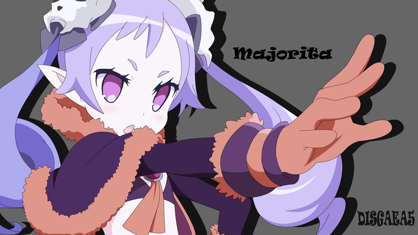 1girl capelet disgaea hair_ornament majorita_(disgaea) makai_senki_disgaea_5 pointy_ears purple_hair skull solo sugapi twintails upper_body