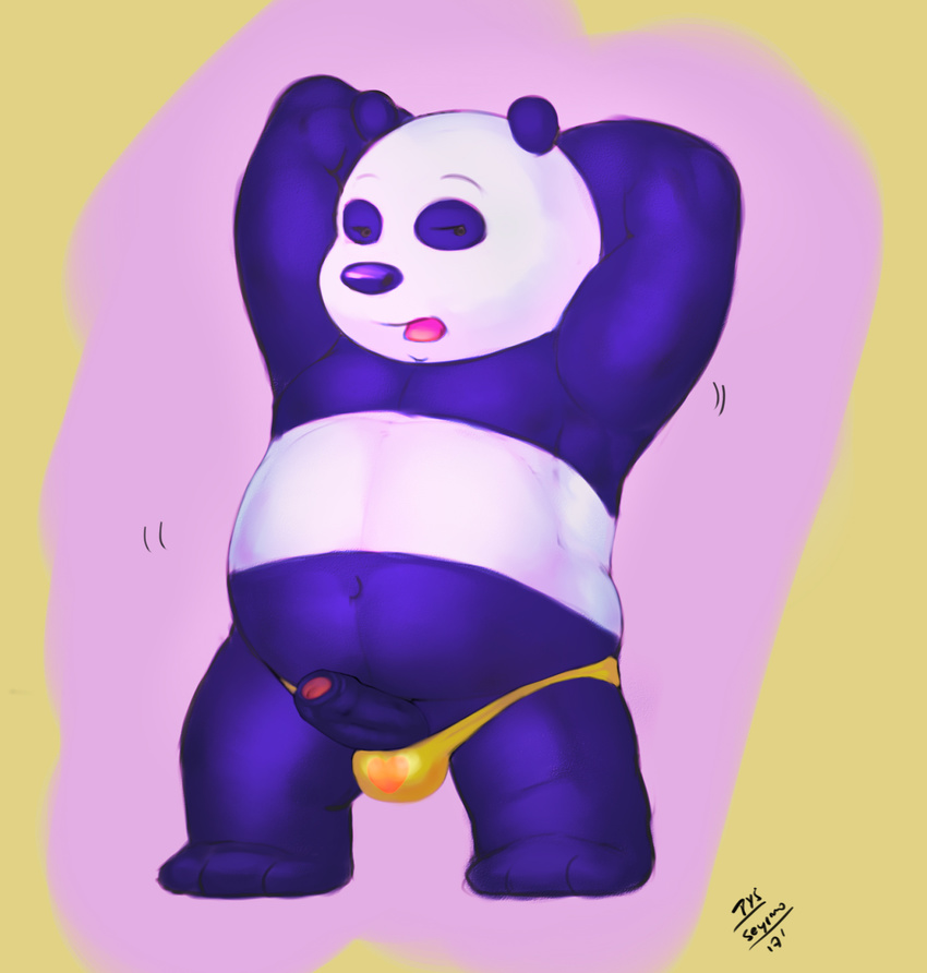 2017 anthro bear belly cartoon_network clothing male mammal panda panda_(wbb) penis seyrmo simple_background slightly_chubby solo underwear we_bare_bears