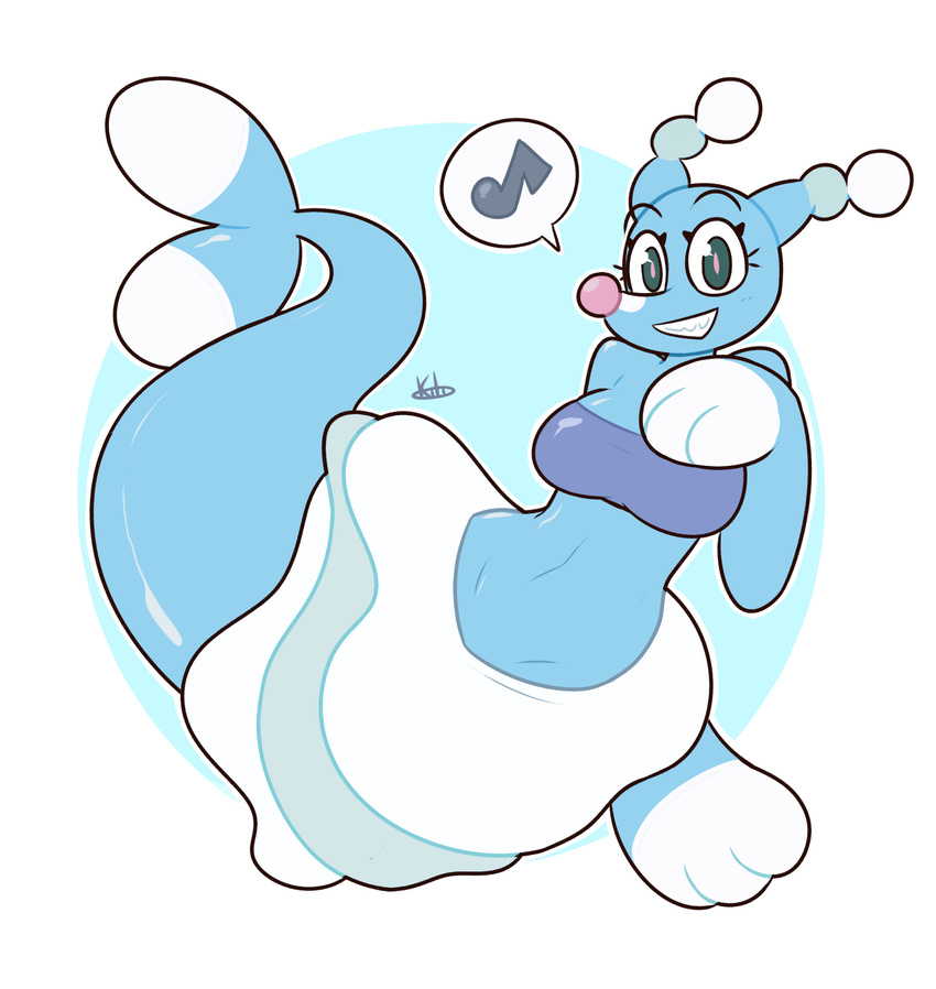 2016 anthro anthrofied blue_body breasts brionne cute female hi_res kilinah looking_at_viewer mammal marine musical_note navel nintendo pinniped pok&eacute;mon simple_background solo video_games white_background