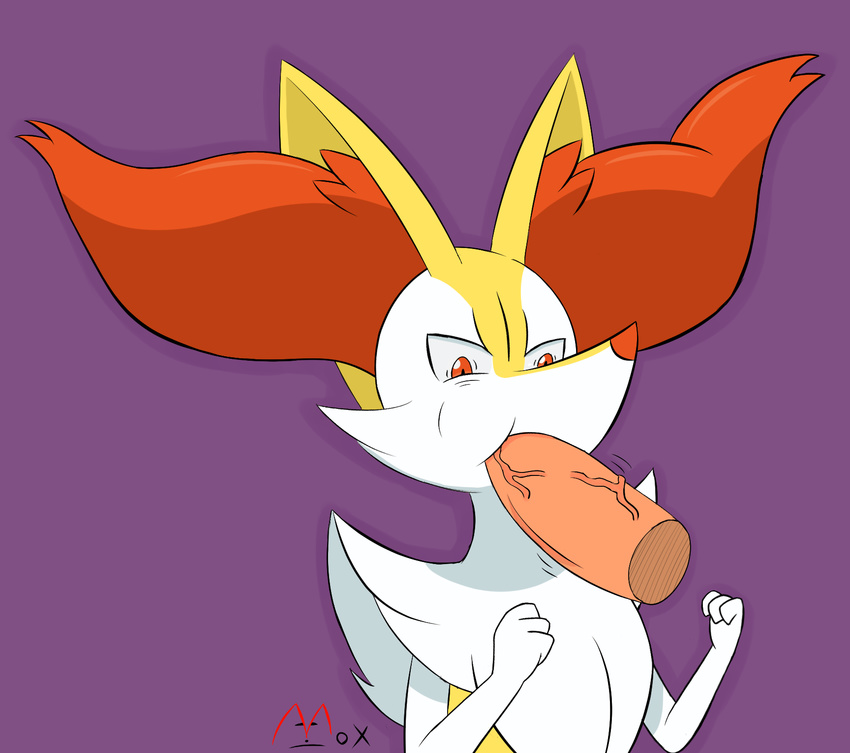 ambiguous_gender anthro braixen disembodied_penis fellatio hi_res humanoid_penis inner_ear_fluff male male/ambiguous moxlewd nintendo oral penis pok&eacute;mon purple_background sex simple_background uncensored video_games