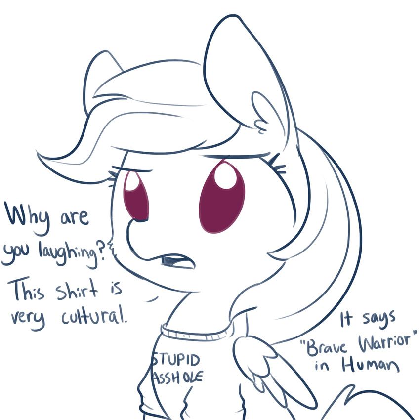 2017 ambiguous_gender clothed clothing english_text equine feral friendship_is_magic hair looking_at_viewer mammal monochrome my_little_pony pegasus rainbow_dash_(mlp) solo text tjpones wings