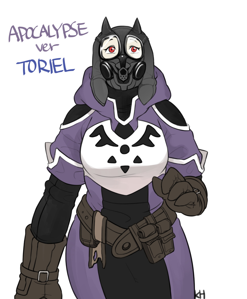 alternate_universe anthro apocalypse_au boss_monster caprine clothing female gas_mask gloves goat hi_res horn kkhoppang long_ears mammal mask robes simple_background tool_belt toriel undertale video_games white_background