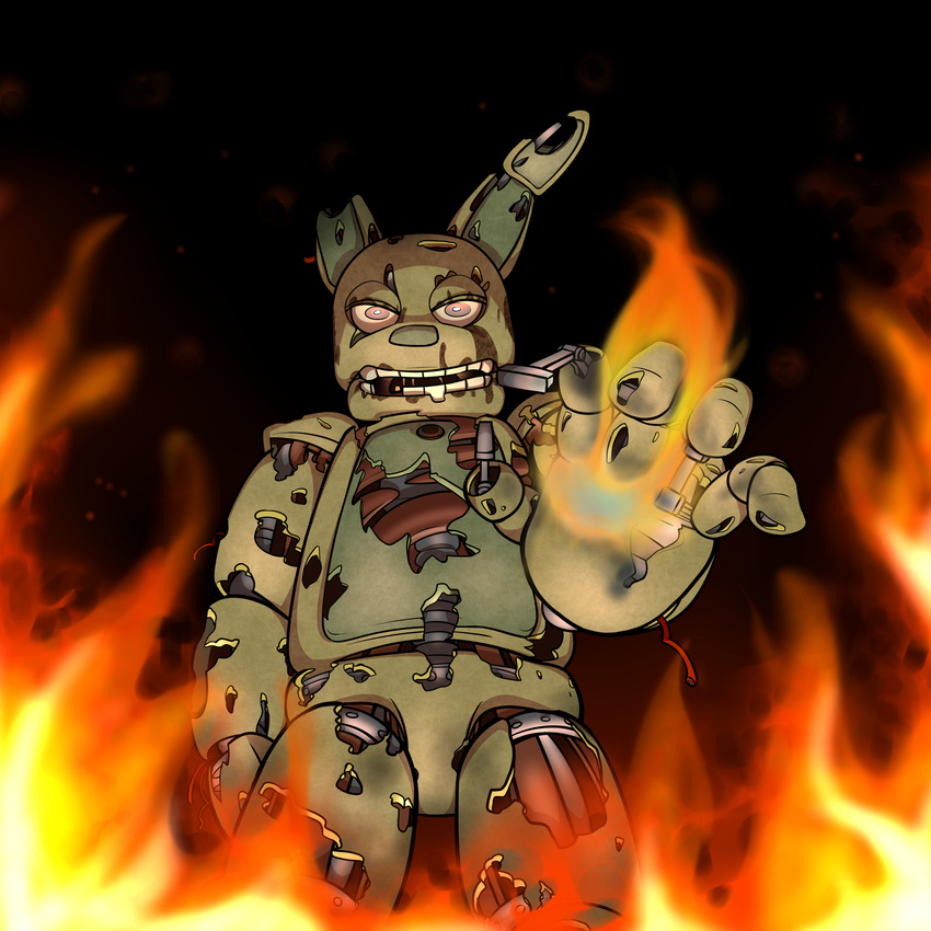 2017 andiiiematronic angry animatronic fire five_nights_at_freddy's five_nights_at_freddy's_3 hi_res lagomorph machine mammal rabbit robot simple_background springtrap_(fnaf) video_games