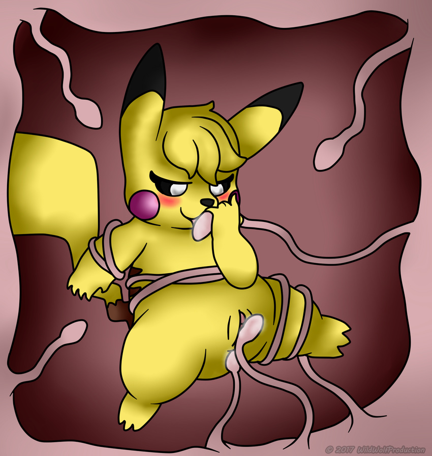 anal anus bdsm blush cutiechu digital_media_(artwork) fan_character female invalid_tag licking nintendo oral pikachu pok&eacute;mon pussy slime tentacles tongue tongue_out tonque vaginal video_games wildwolfproduction