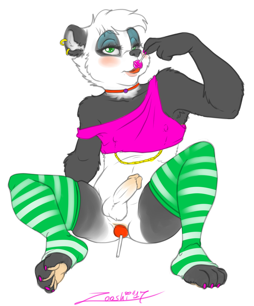 bear candy clothing food girly legwear lipstick lollipop makeup male male/male mammal panda piercing stockings top zooshi