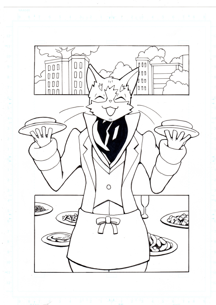 2015 anthro cat comic doujinshi eyes_closed feline food kori-nio log_horizon male mammal nyanta open_mouth plate