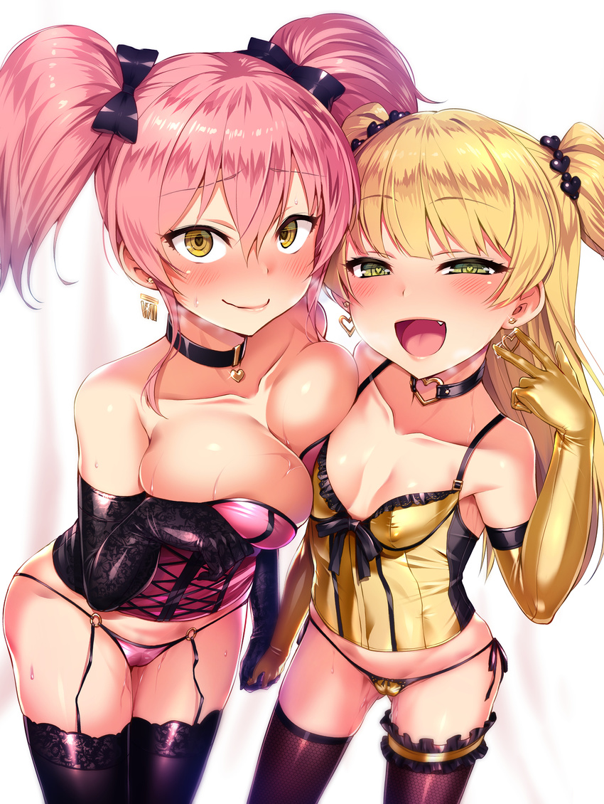 breast_hold cameltoe cleavage fishnets garter jougasaki_mika jougasaki_rika lingerie pantsu satou_kuuki stockings string_panties the_idolm@ster the_idolm@ster_cinderella_girls thighhighs