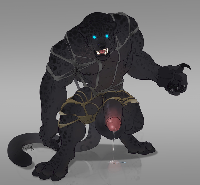 2017 abs anthro areola balls biceps black_balls black_claws black_fur black_nose black_panther black_penis black_tail blue_eyes claws clothing dripping erection explicital feline front_view fur gage_the_panther glowing glowing_eyes grey_background hi_res hindpaw humanoid_penis long_tail looking_at_viewer male mammal muscular muscular_male nipples nude open_mouth panther paws pecs penis pink_tongue pose precum sharp_claws sharp_teeth simple_background solo spots standing teeth thick_thighs tongue torn_clothing vein veiny_penis whiskers