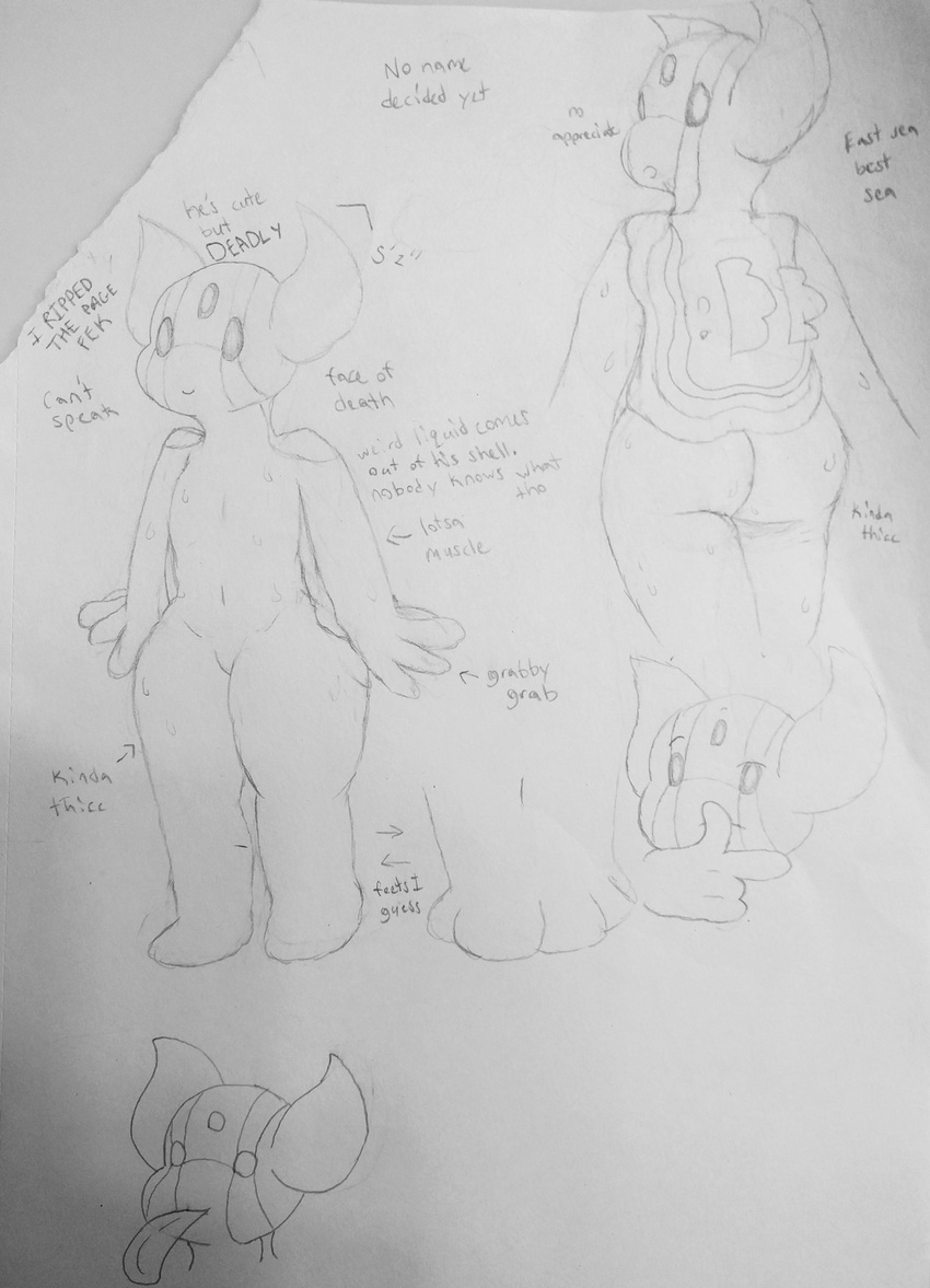 anthro butt cosmicscourge cute east_gastrodon featureless_crotch gastrodon gastropod male navel nintendo nude pok&eacute;mon ripped_page sketch slug standing text thick_thighs tongue tongue_out traditional_media_(artwork) video_games wide_hips