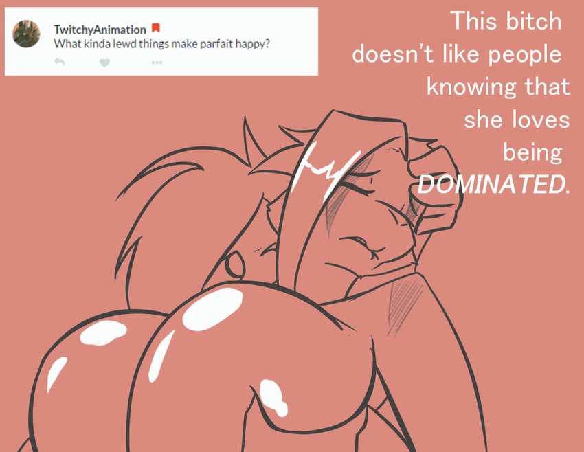 ambiguous_gender animated anthro big_breasts breast_fondling breasts duo english_text eyes_closed feline female fondling hair hand_on_breast huge_breasts mammal parfait_(plaga) patreon plaga simple_background text tiger