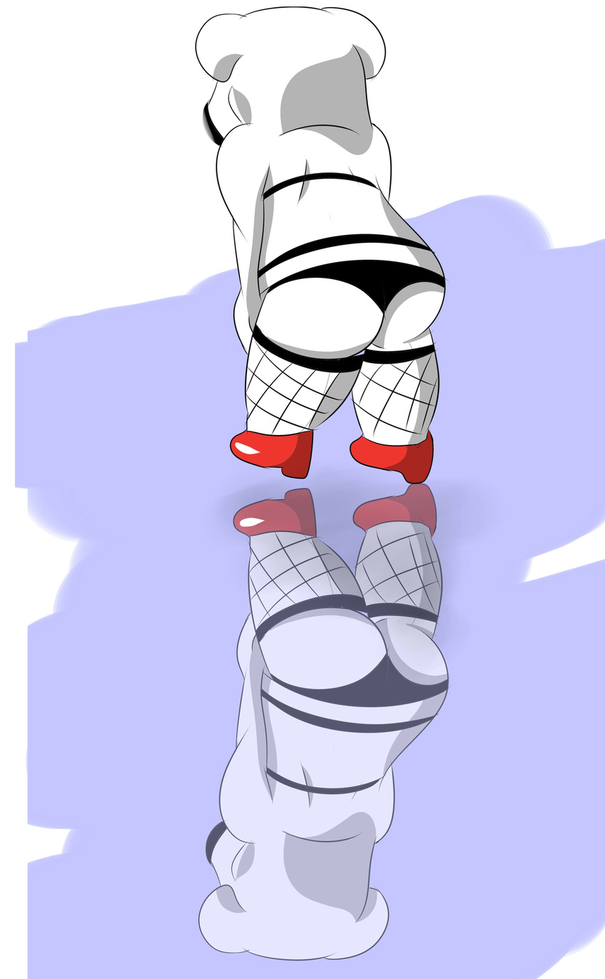 anthro bra brian_griffin butt canine clothed clothing crossdressing dog family_guy fishnet footwear fur girly high_heels legwear male mammal panties reflection shoes solo stockings underwear unknown_artist white_fur