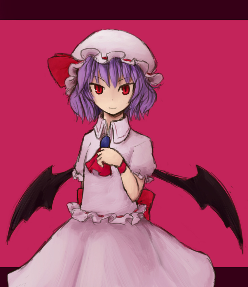 bat_wings hat highres masa_(neku) purple_hair red_eyes remilia_scarlet short_hair solo touhou wings