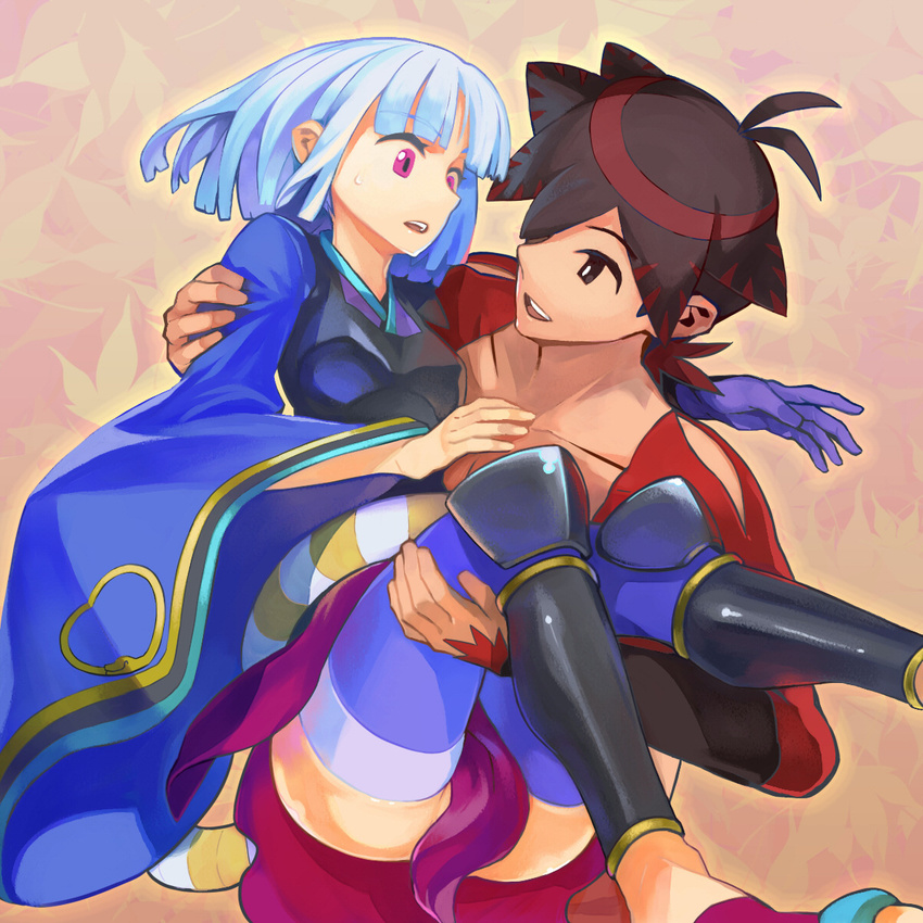 1girl alternate_hairstyle bad_id bad_pixiv_id carrying gloves highres katanagatari no_panties princess_carry ryman short_hair thighhighs togame yasuri_shichika