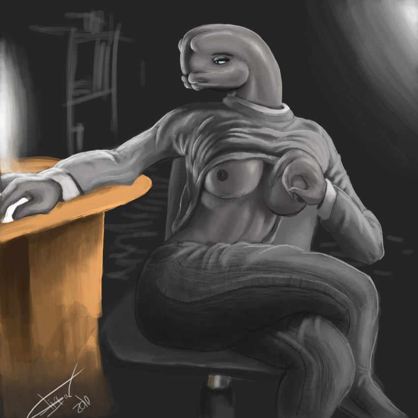 alien breasts chair computer female halo halo_(series) sangheili sitting sligarthetiger solo video_games