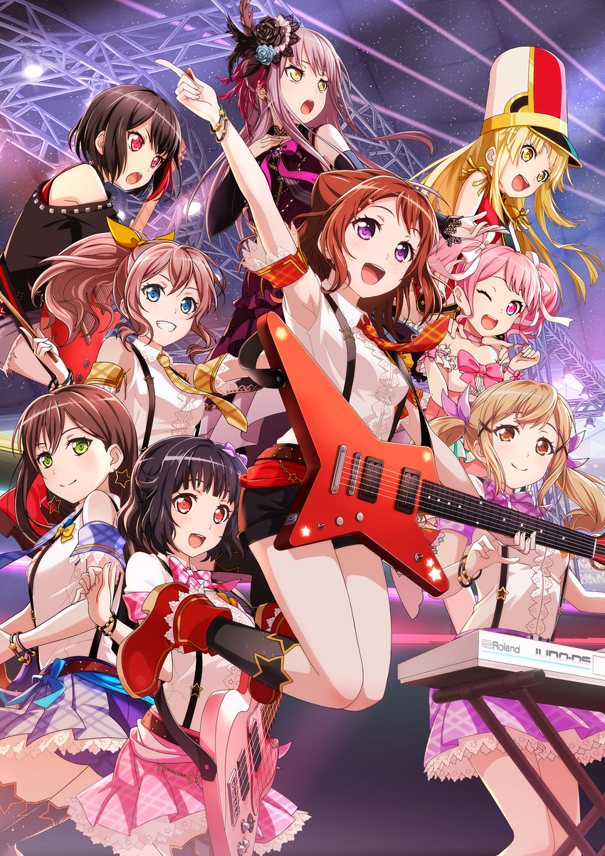 bang_dream! guitar hanazono_tae ichigaya_arisa jpeg_fix minato_yukina mitake_ran tagme thighhighs toyama_kasumi tsurumaki_kokoro ushigome_rimi yamabuki_saaya