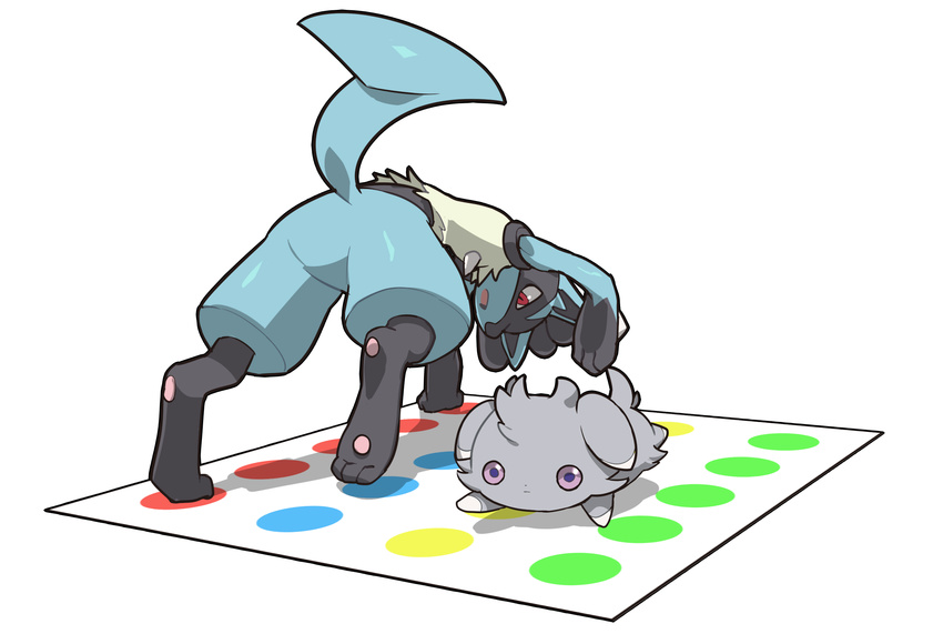 espurr fuchsia gen_4_pokemon gen_6_pokemon grey_fur highres lucario pokemon pokemon_(creature) red_eyes spikes twister