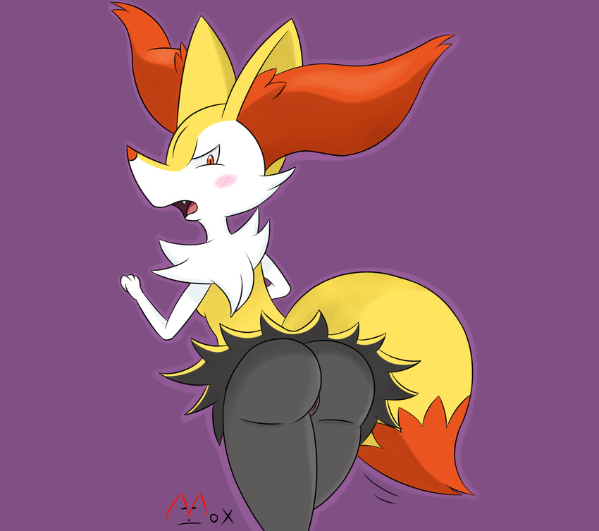 anthro blush braixen breasts butt digital_media_(artwork) fangs female hi_res inner_ear_fluff looking_at_viewer moxlewd nintendo open_mouth pok&eacute;mon purple_background pussy simple_background solo uncensored video_games