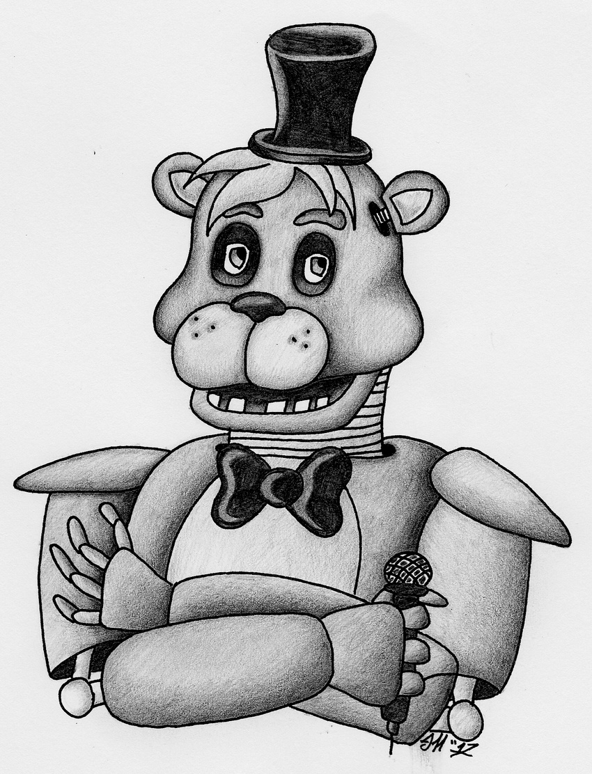 animatronic anthropologist bear bow_tie endoskeleton eyebrows five_nights_at_freddy's freddy_(fnaf) fringe hair hat machine mammal metal mic r4v3n_wy7ch robot top_hat video_games